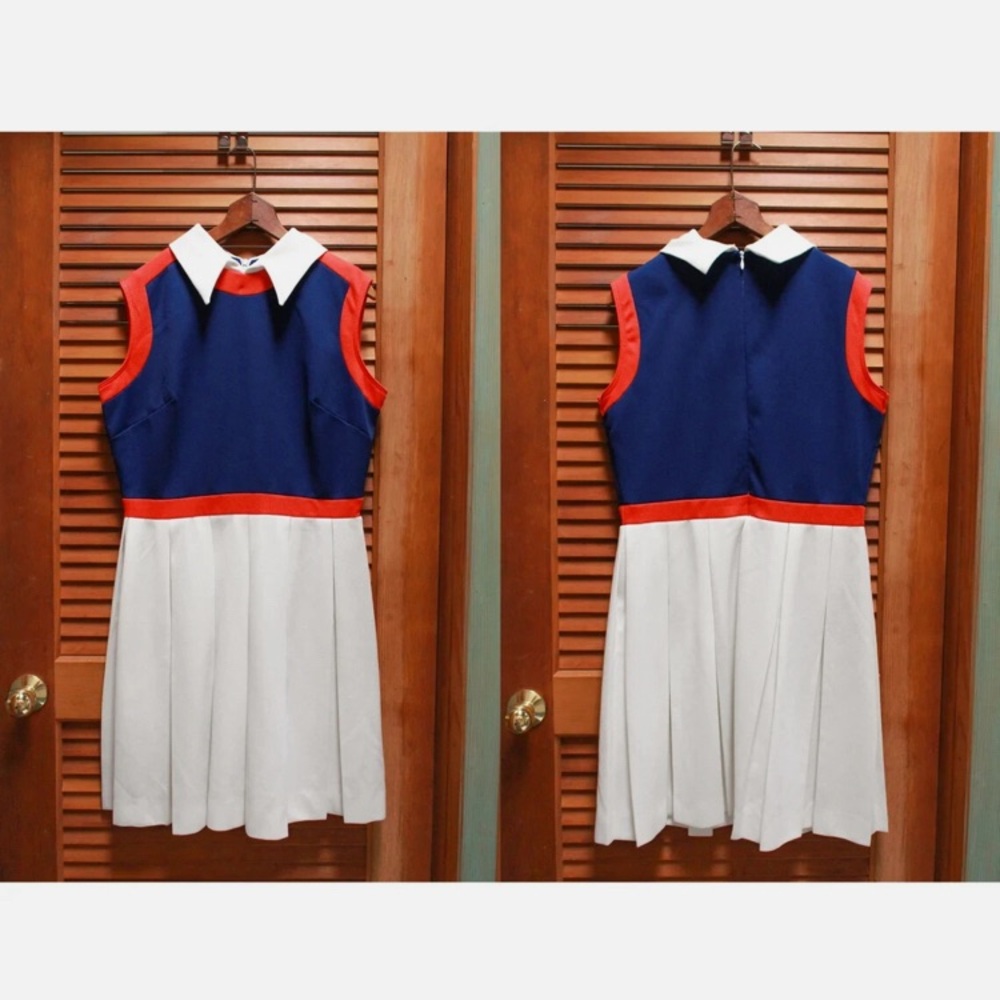 Vintage 1970s Dress, Vintage 70s Dress, Red White Blue Vintage Dress Size Large